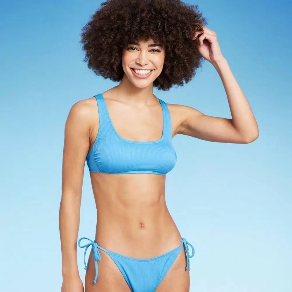 Women's Ribbed Bralette Bikini Top - Wild Fable Blue Size Medium